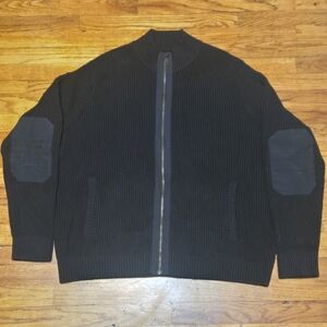 Duluth Trading Black Brigadier Full Zip Mock Neck Sweater Elbow Patched-  XXL